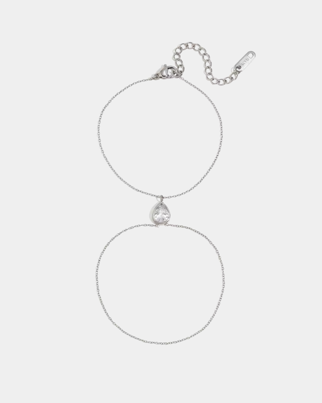Hand Chain with Drop Crystal - Silver