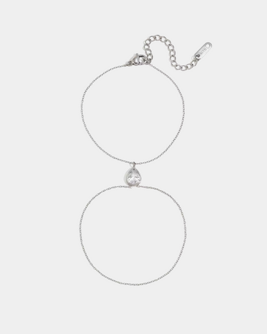 Hand Chain with Drop Crystal - Silver