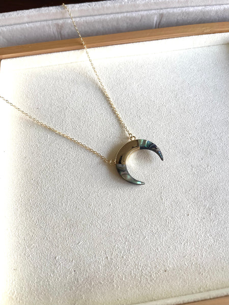 Abalone Crescent Moon Necklace - Gold