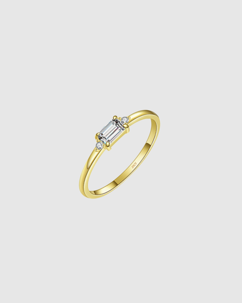 Mini Baguette Crystal Ring - 925 Sterling Silver - Gold & Silver