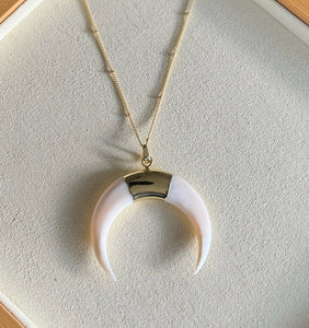 Mother of Pearl Crescent Moon Necklace - Gold