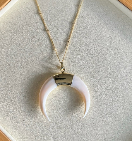 Mother of Pearl Crescent Moon Necklace - Gold