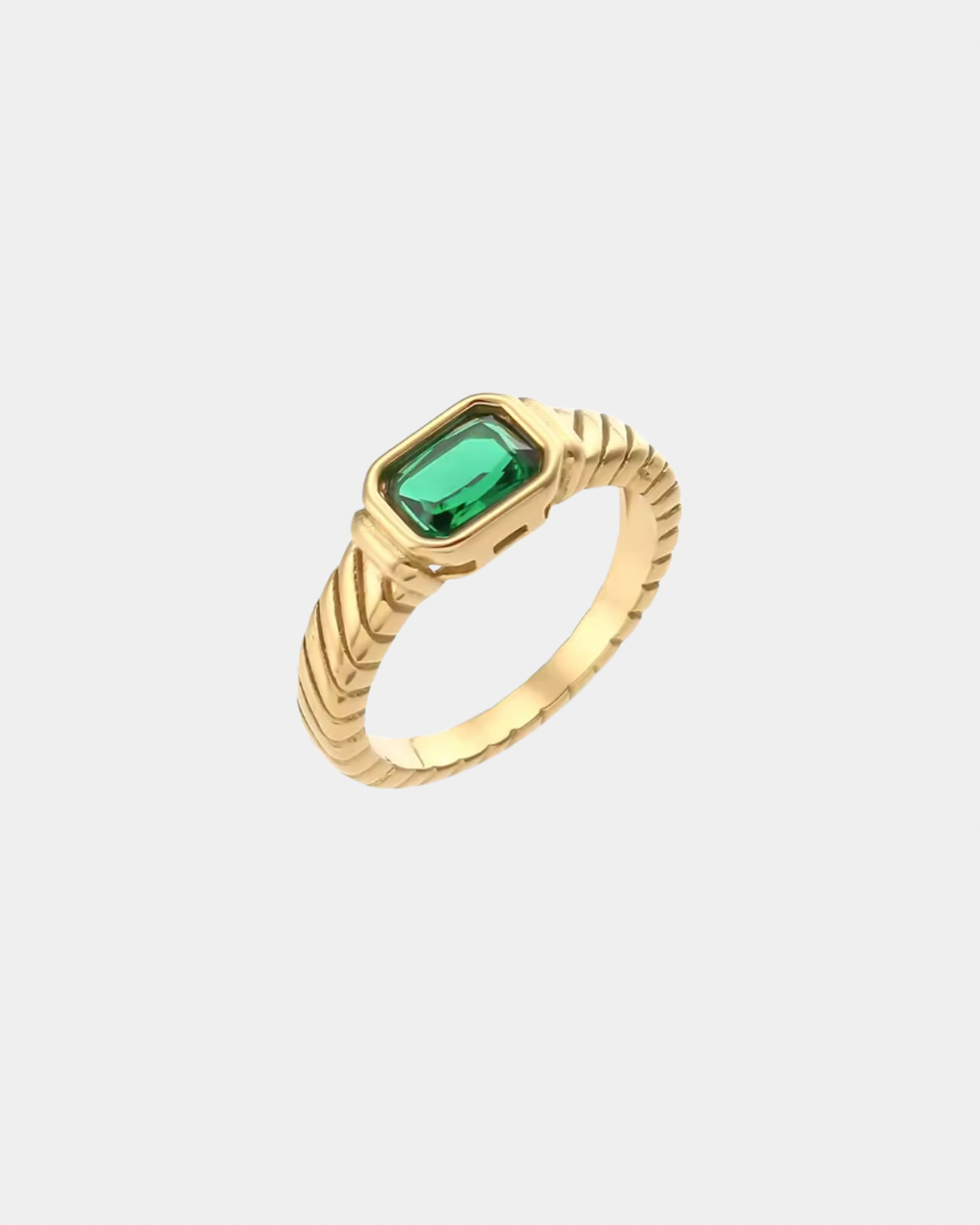 Green Crystal Ring - Gold - Size 7