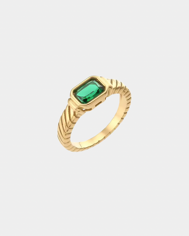 Green Crystal Ring - Gold - Size 7