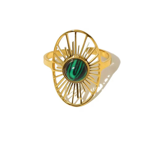 Malachite Sun Ring - Gold