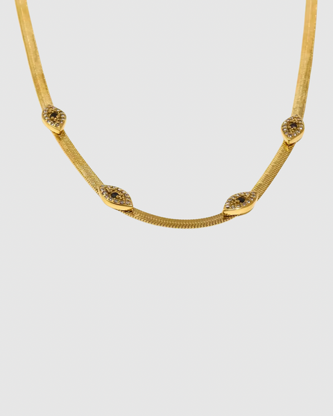 Herringbone Chain Necklace with Eyes - Gold