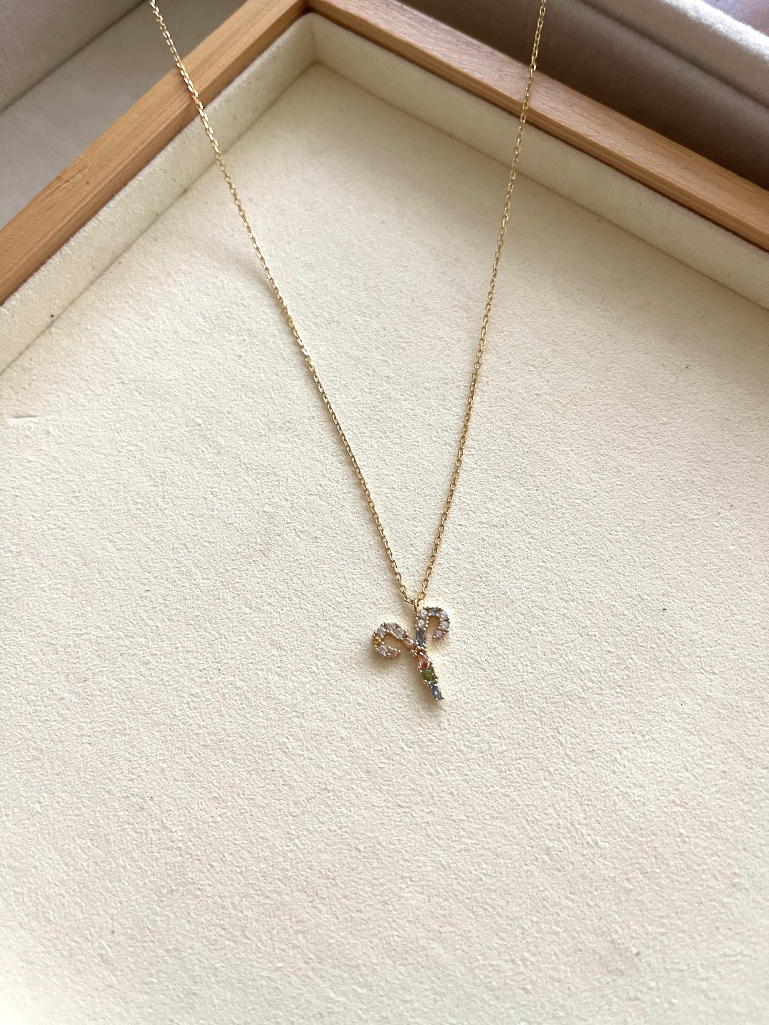 Zodiac Sign Necklace with Colorful Crystals - Aries - 18K Gold