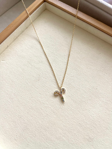 Zodiac Sign Necklace with Colorful Crystals - Aries - 18K Gold