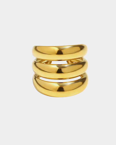 Triple Layered Bold Ring - Adjustable - Gold