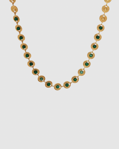 Boho Necklace with Green Natural Stones - Gold
