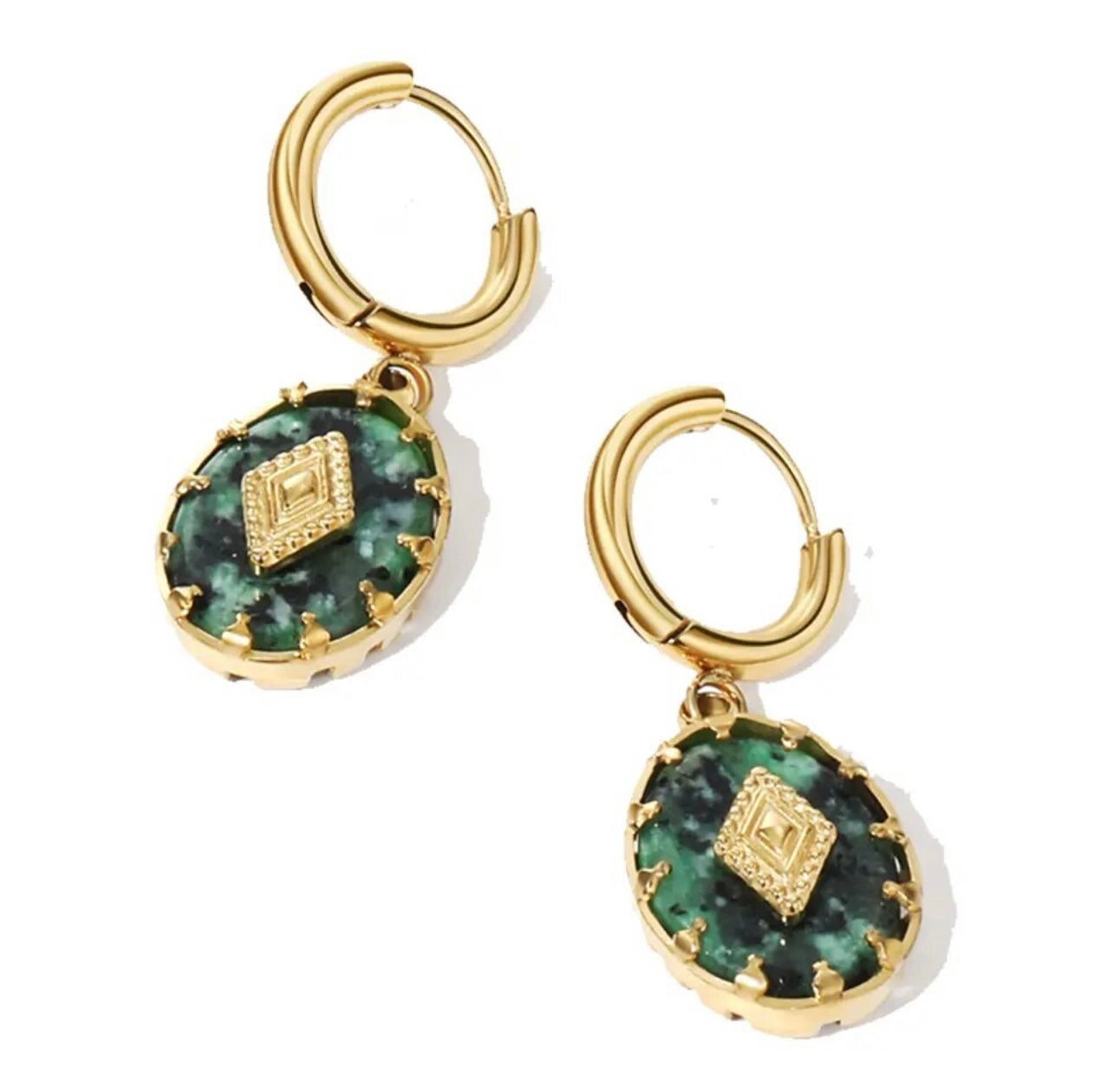 African Turquoise Hoop Earrings - Gold