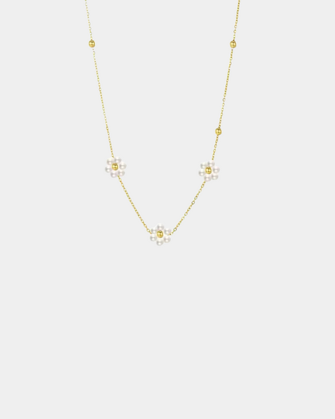 Tiny Pearls Flower Necklace - Gold