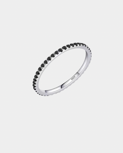 Onyx Eternity Band Ring - 925 Sterling Silver - Gold & Silver