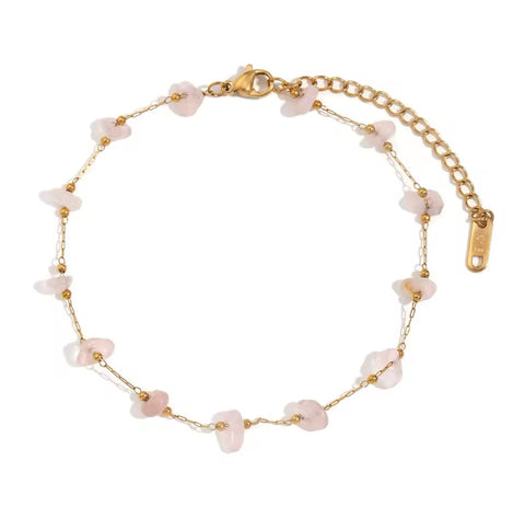 Rose Quartz Anklet - Gold