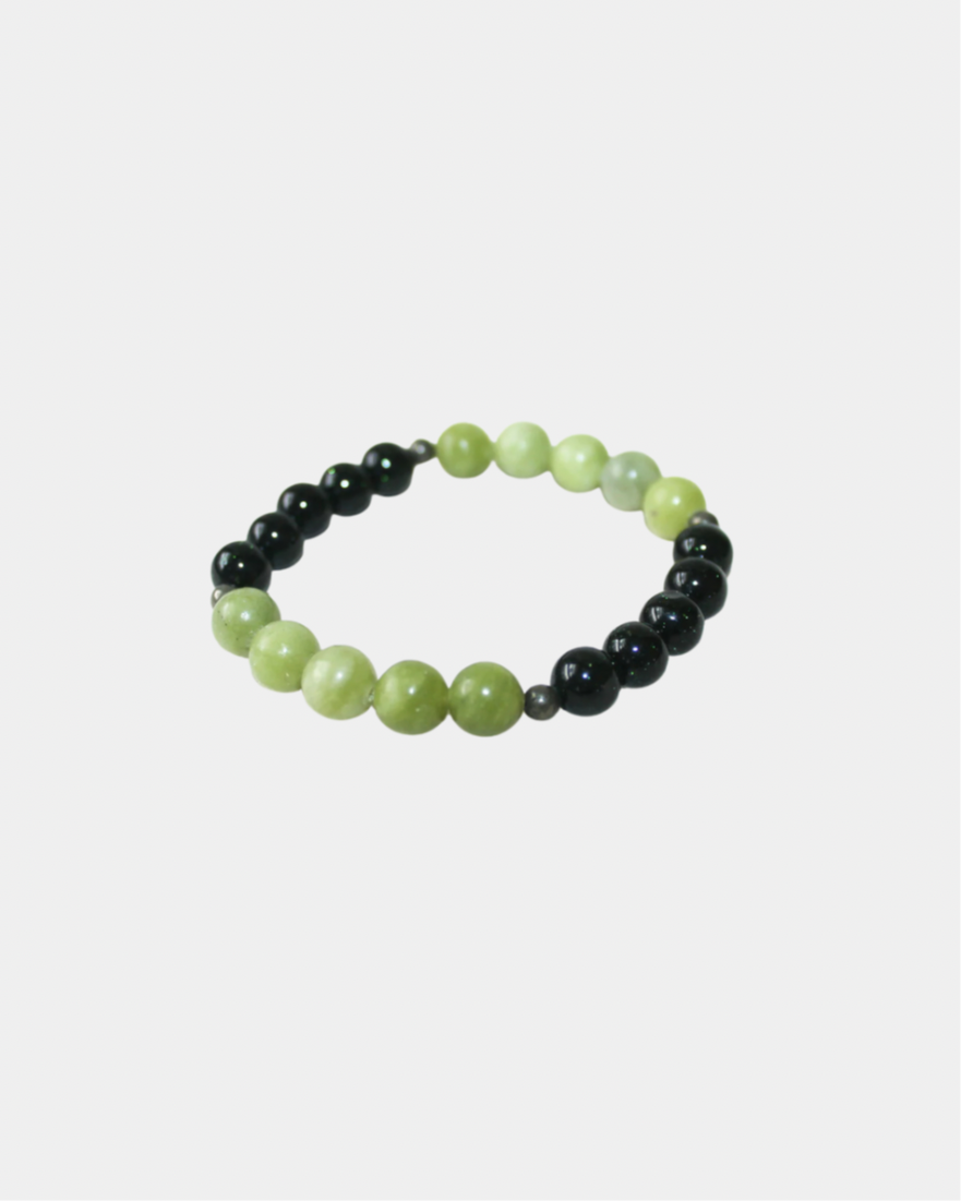 No Worries - Green Jasper, Green Goldstone, Pyrite - Gemstone Bracelet