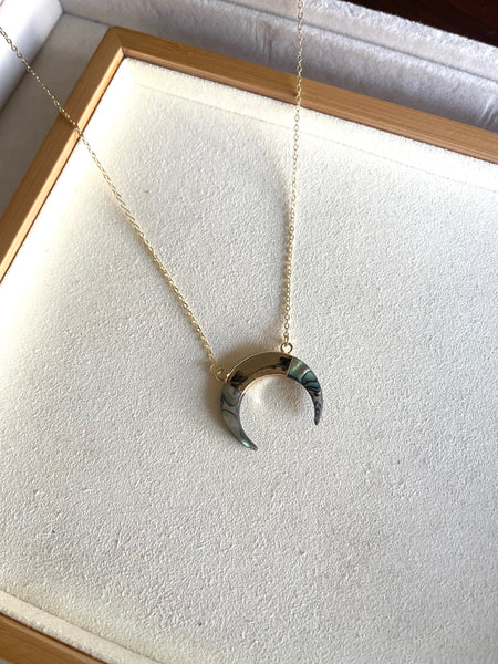 Abalone Crescent Moon Necklace - Gold