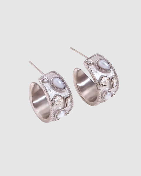 Chunky Hoop Pearl Earrings - Gold & Silver