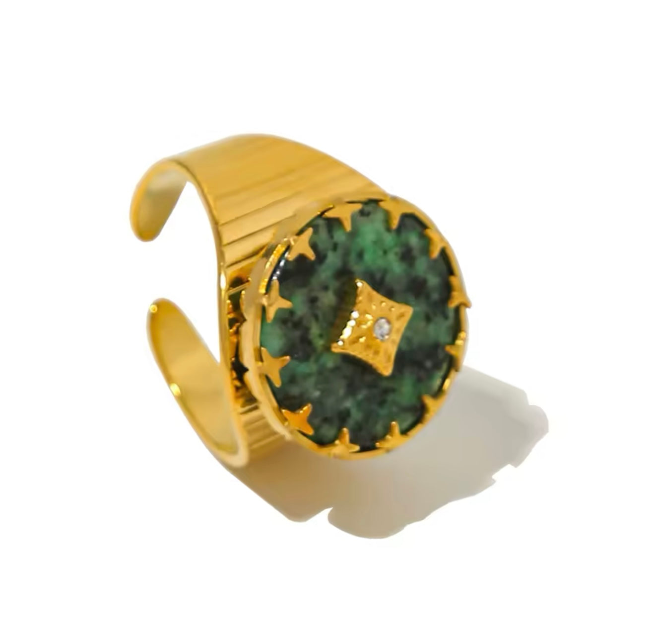 African Turquoise Ring - Adjustable - Gold