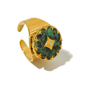 African Turquoise Ring - Adjustable - Gold