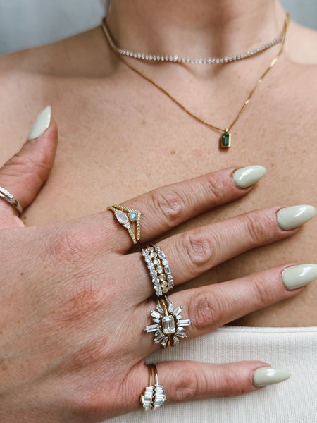 Baguette Crystal Ring - 925 Sterling Silver - Gold & Silver