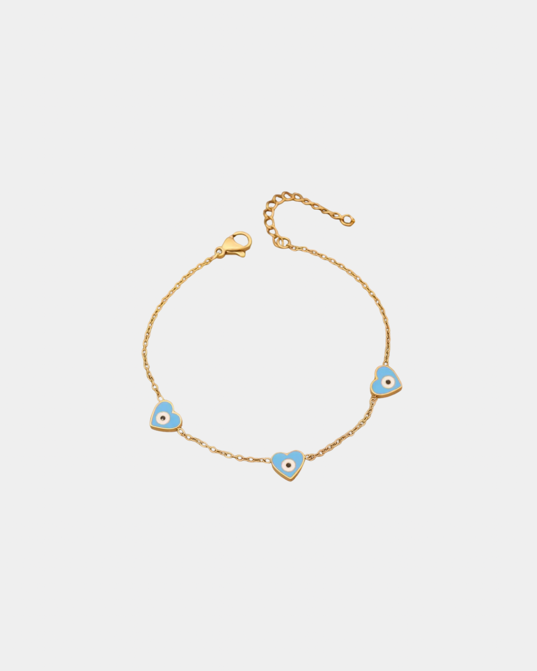 Heart Bracelet with Evil Eyes in Blue - Gold