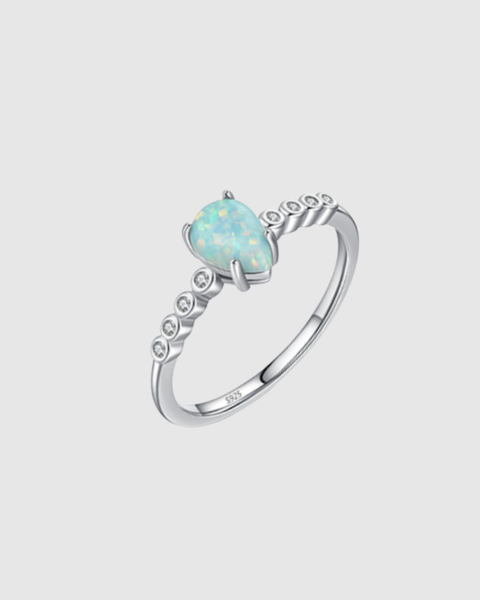 Blue Opal Drop Ring - 925 Sterling Silver