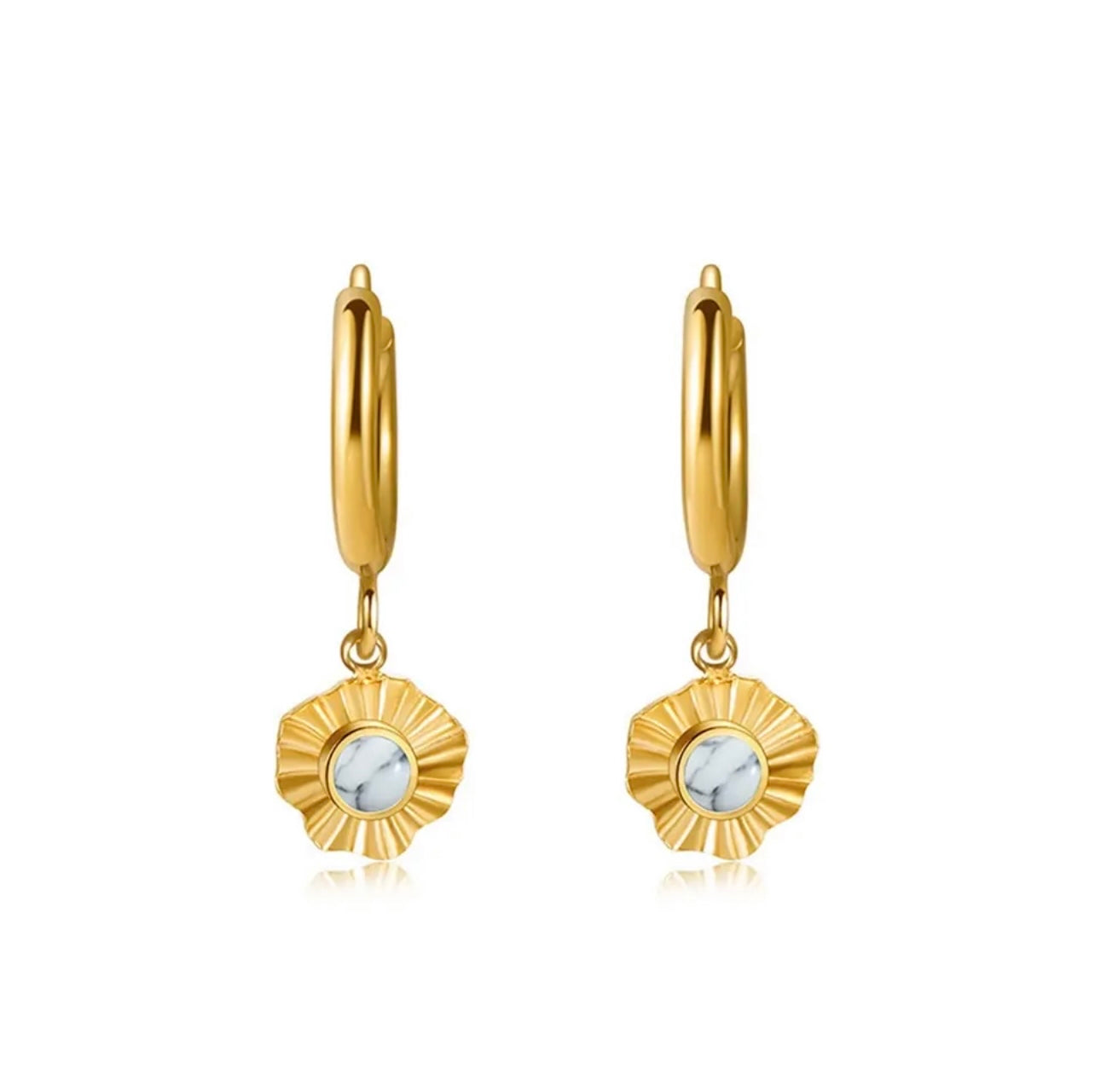 Flower Hoop Earrings - Gold