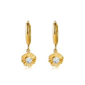 Flower Hoop Earrings - Gold