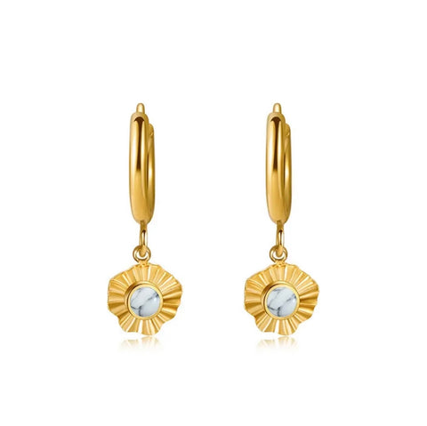 Flower Hoop Earrings - Gold