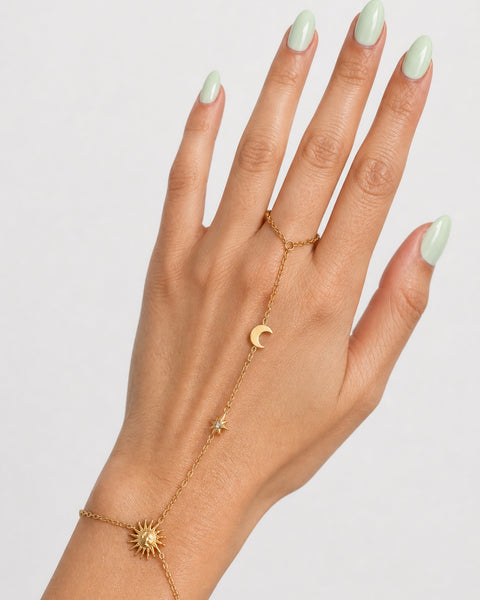 Sun, Moon and Star Hand Chain - Gold