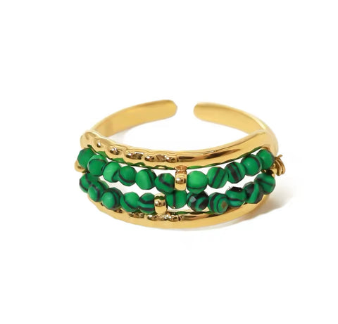 Tiny Malachite Gems Ring - Gold