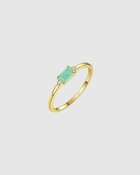 Baguette Amazonite Crystal Ring - 925 Sterling Silver - Gold & Silver