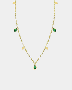 Boho Necklace with Green Drop Crystals - Gold