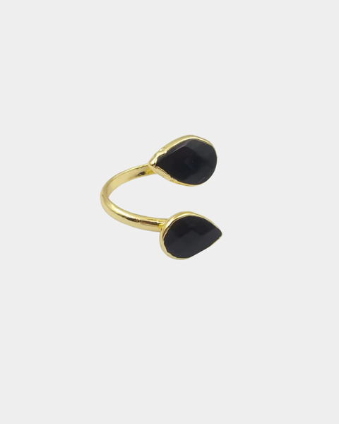 Obsidian Crystal Ring - Adjustable - Gold