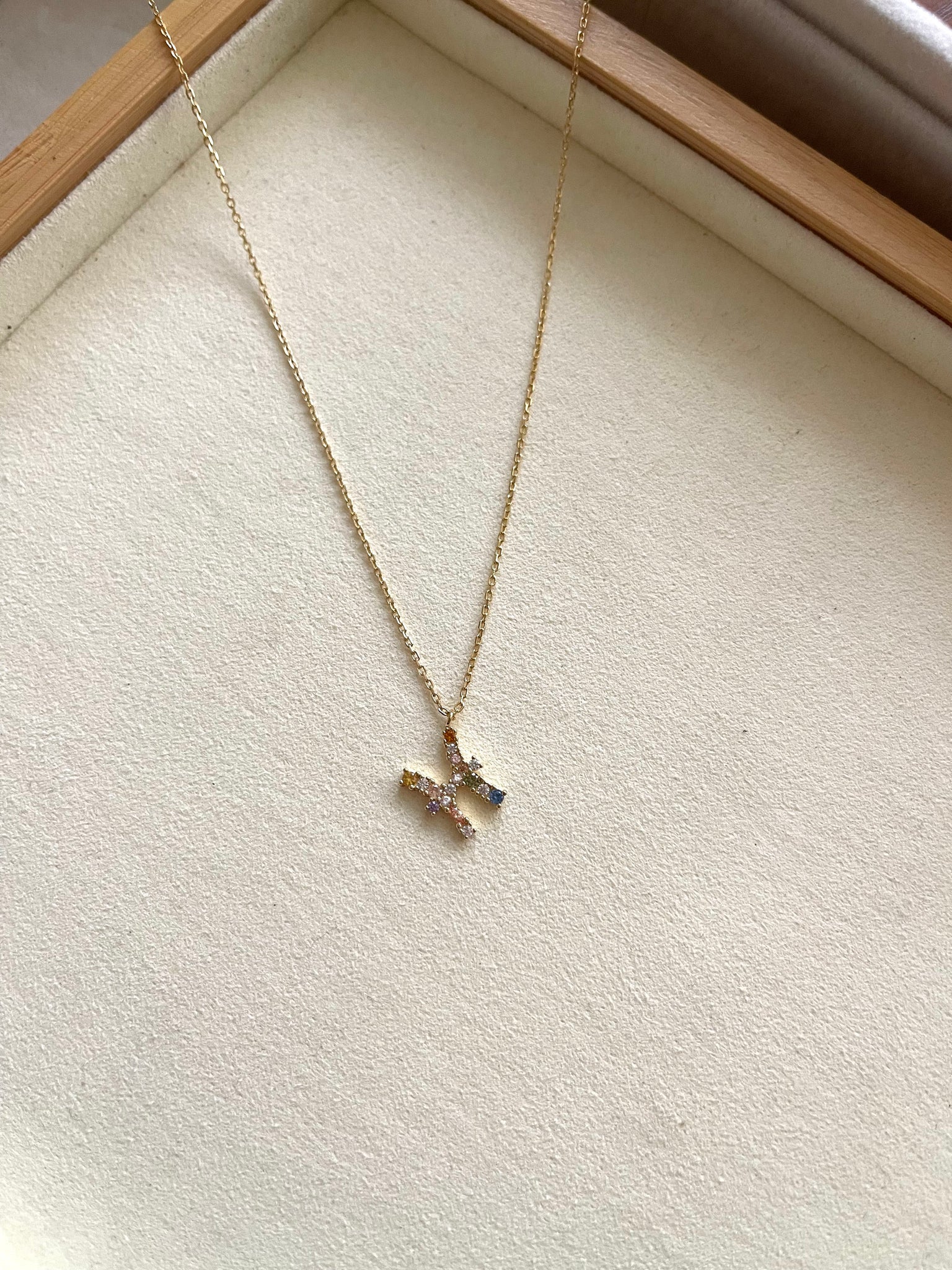 Zodiac Sign Necklace with Colorful Crystals - Pisces - 18K Gold