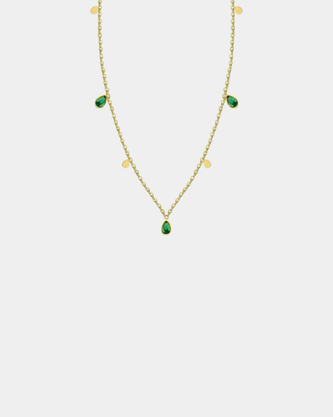Boho Necklace with Green Drop Crystals - Gold