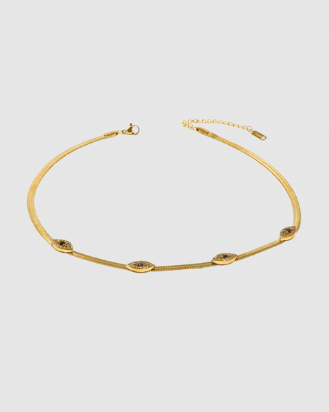 Herringbone Chain Necklace with Eyes - Gold