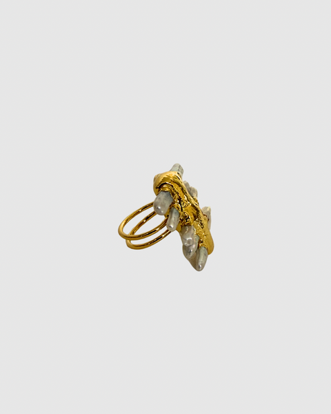Pearls Statement Ring - Adjustable - Gold