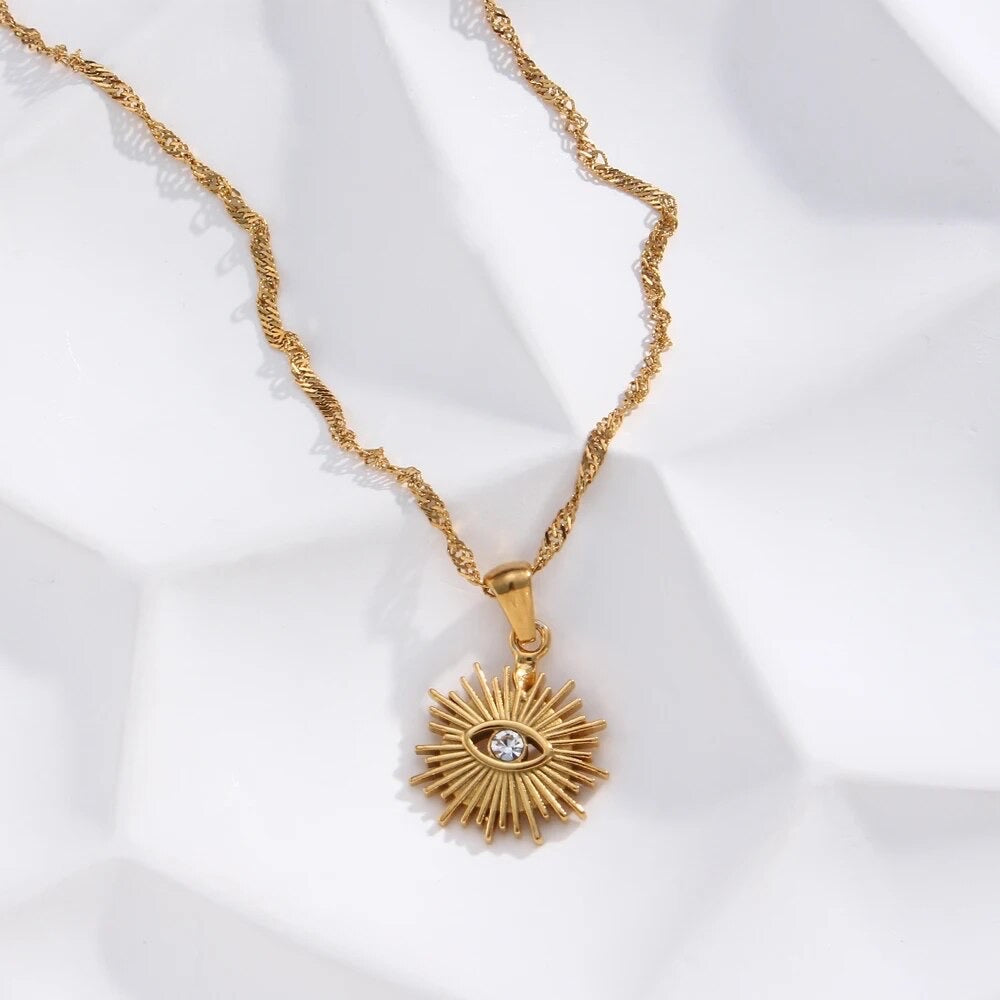 Sun and the Eye Necklace - Gold
