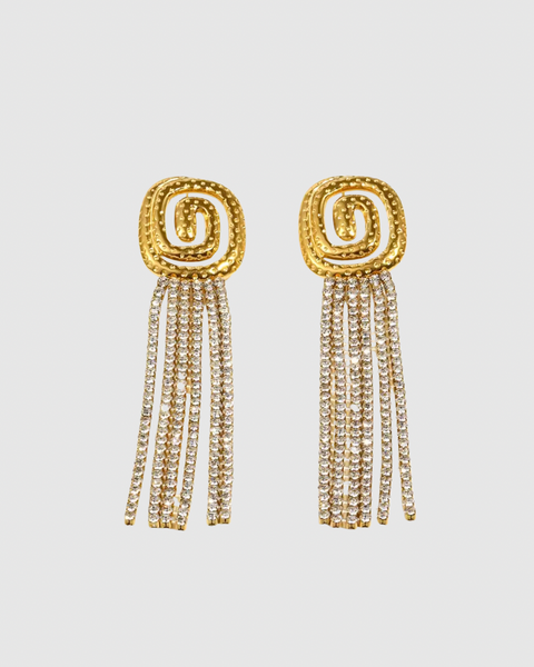 Spiral Earrings with Rhinestones - Gold / Silver