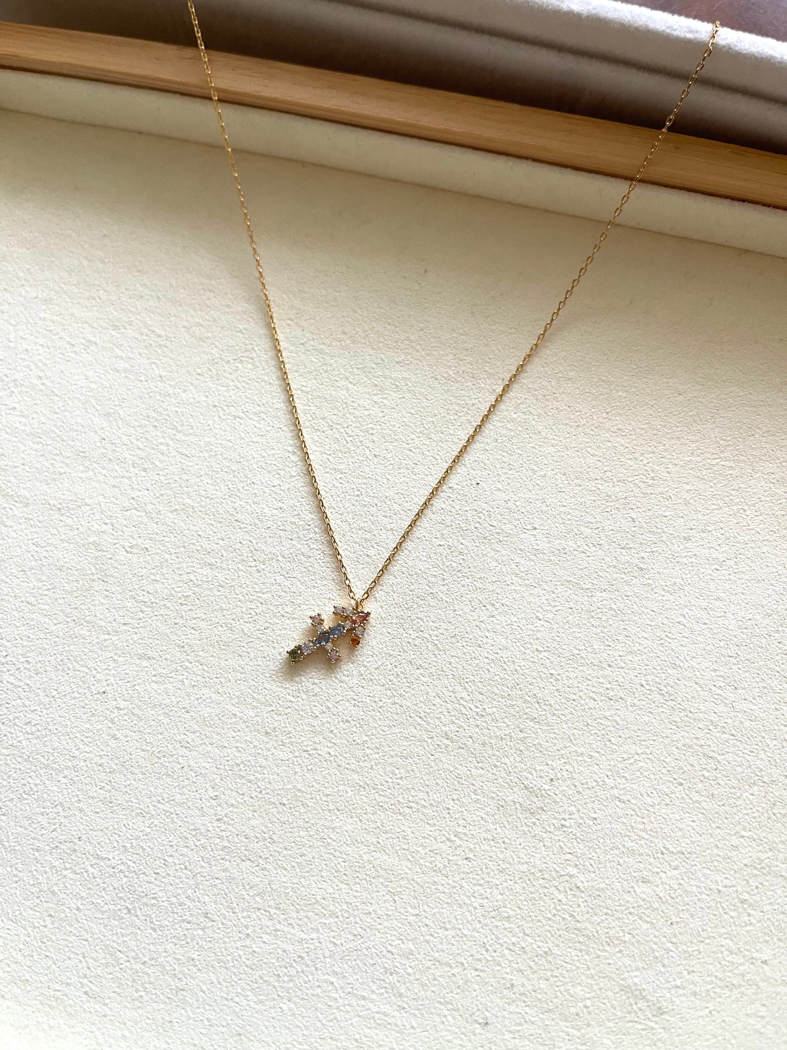Zodiac Sign Necklace with Colorful Crystals - Sagittarius - 18K Gold