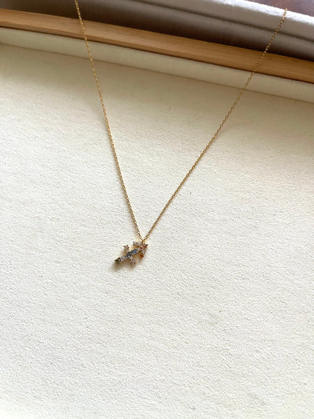 Zodiac Sign Necklace with Colorful Crystals - Sagittarius - 18K Gold