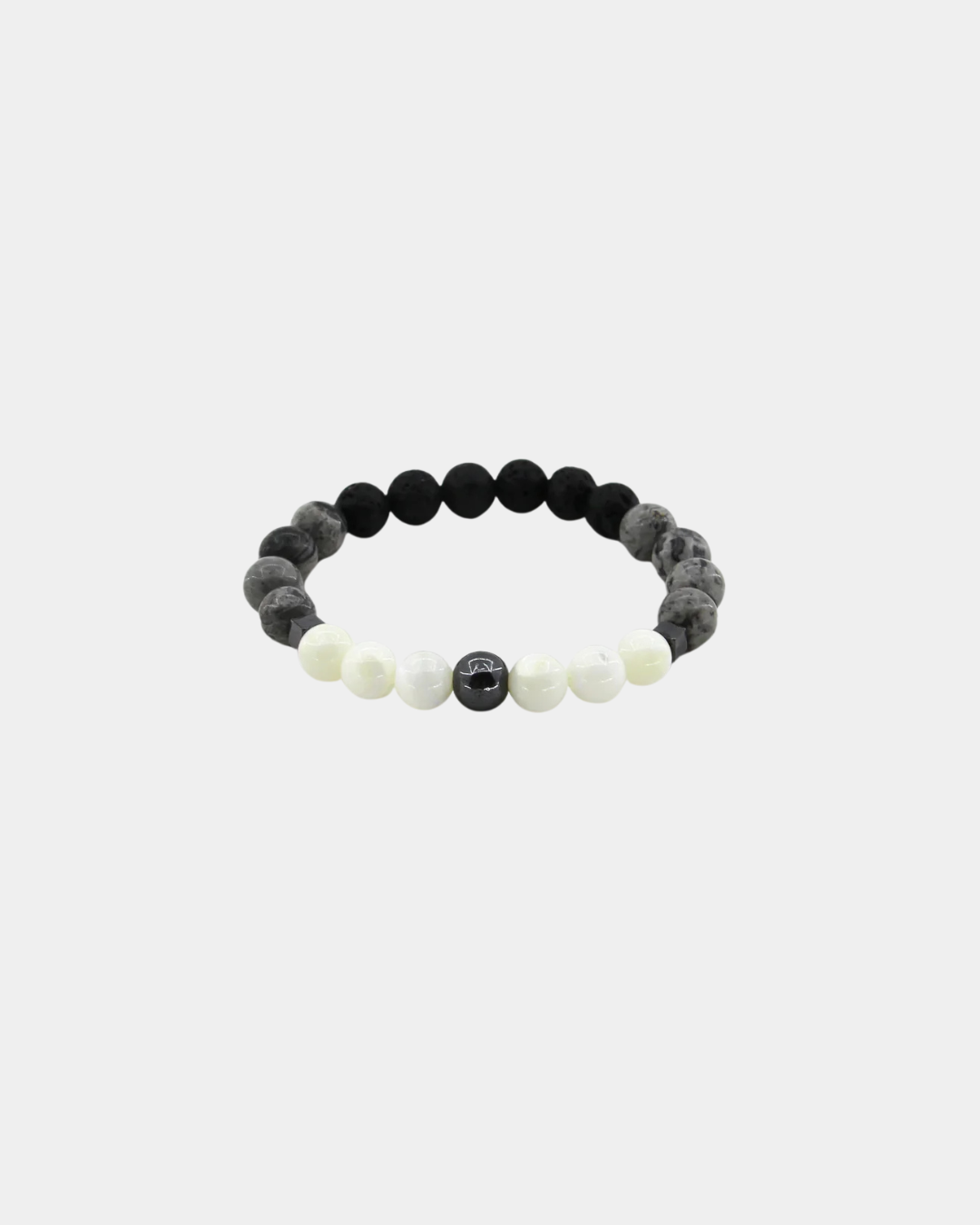 Emotional Strength - Silver Crazy Lace Jasper, Mother of Pearl, Lava, Hematite - Gemstone Bracelet
