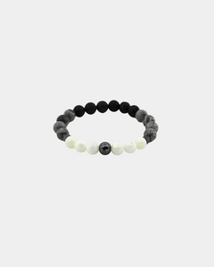 Emotional Strength - Silver Crazy Lace Jasper, Mother of Pearl, Lava, Hematite - Gemstone Bracelet