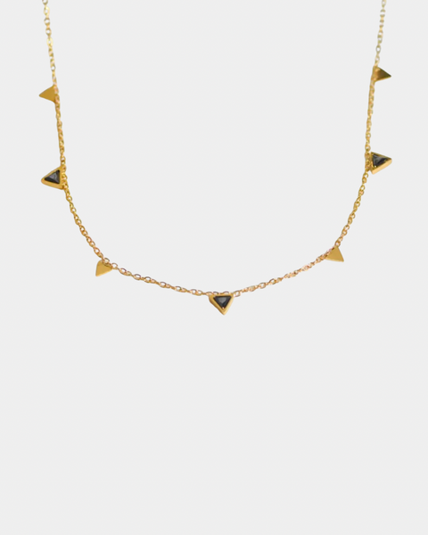 Choker Necklace with Triangle Black Crystals - Gold