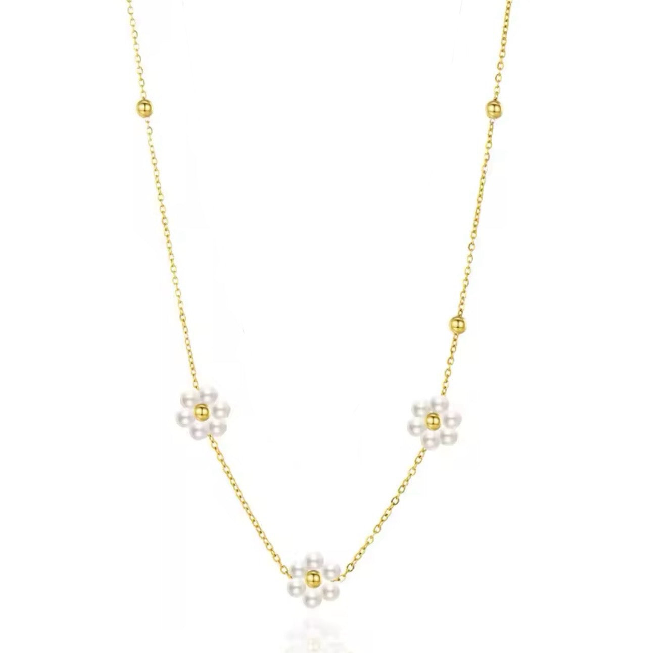 Tiny Pearls Flower Necklace - Gold