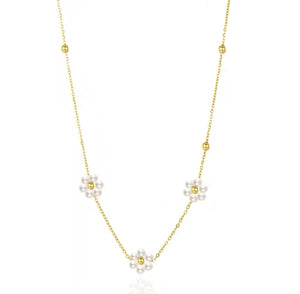 Tiny Pearls Flower Necklace - Gold