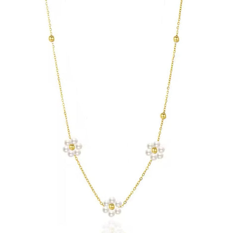 Tiny Pearls Flower Necklace - Gold