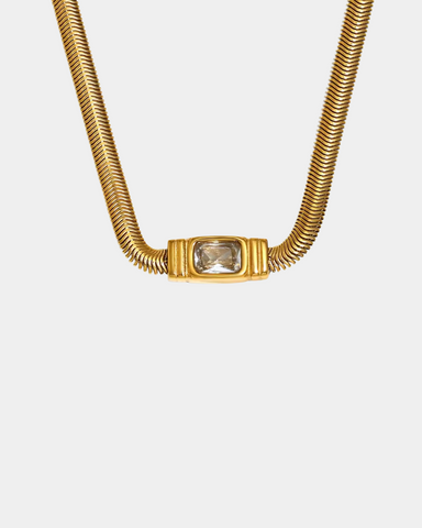 Clear Crystal Necklace - Bold - Gold