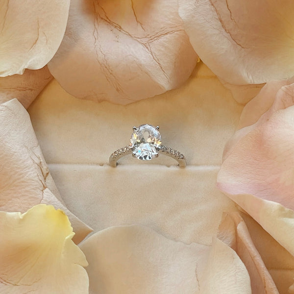 Engagement Ring with Large Zirconia Crystal - 925 Sterling Silver